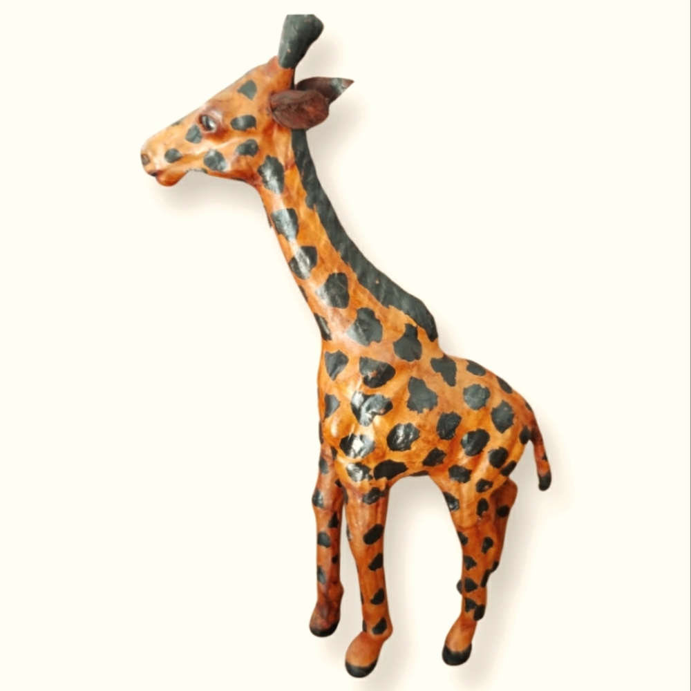 Vintage Leather Wrapped Paper Mache Giraffe Figurine